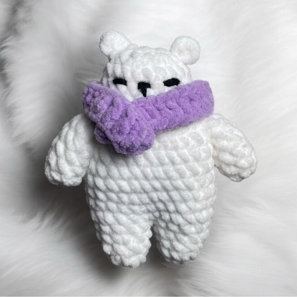 Cute Adorable White Polar Bear with a Purple Scarf Crochet Amigurumi Plushie